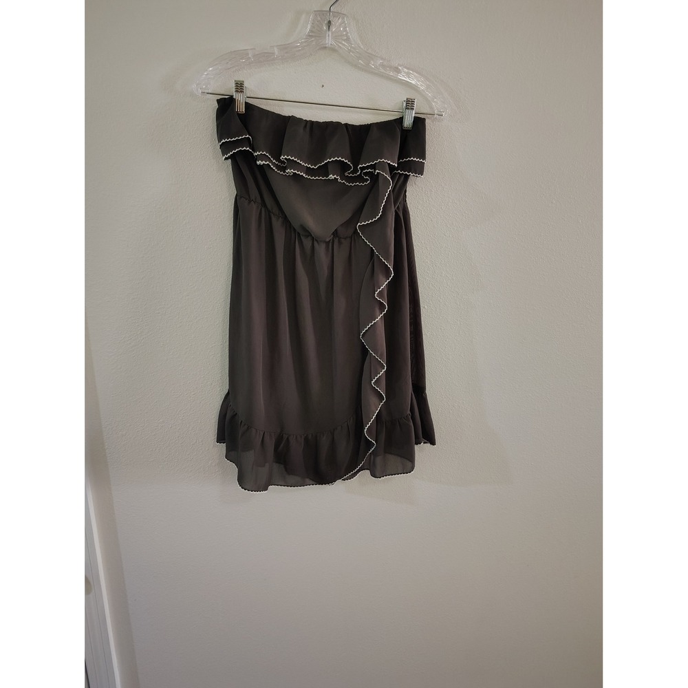 The Clothing Company Strapless Ruffle Mini Dress Gray Ric Rac Trim Smocked M